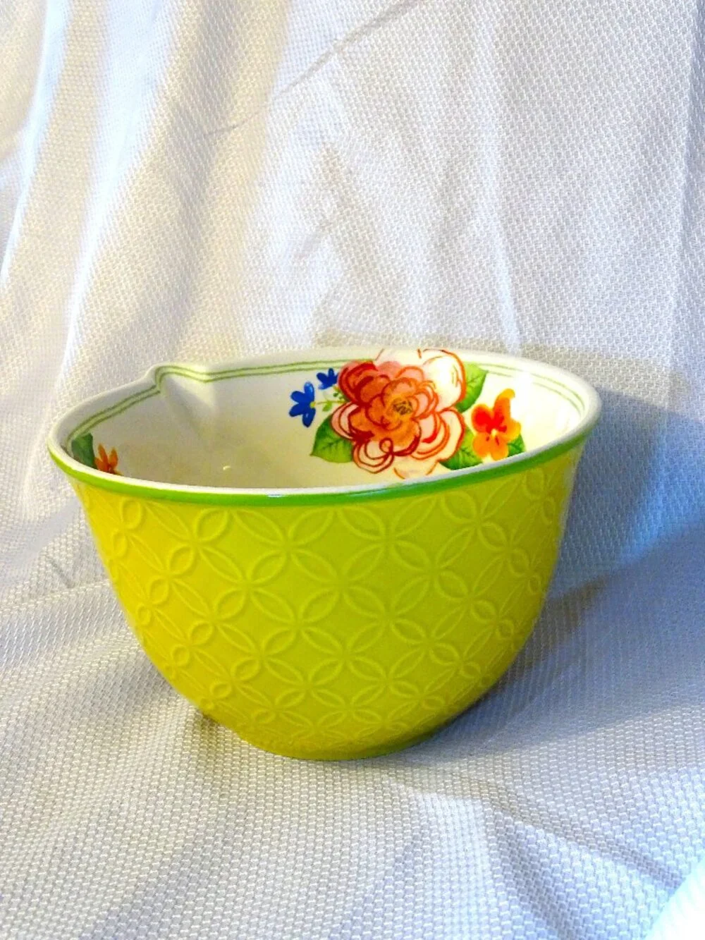 Bright Yellow Patterned Mixing Bowl with Floral Inside